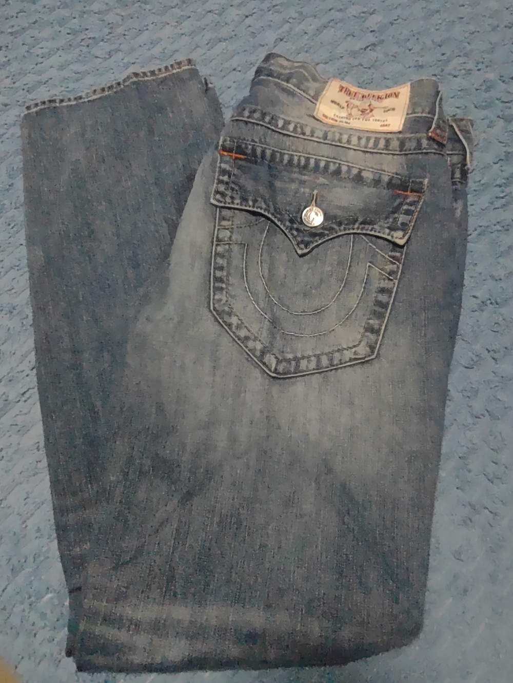 True Religion Men's Blue Denim Jeans with Back Pocket Flap 36x32